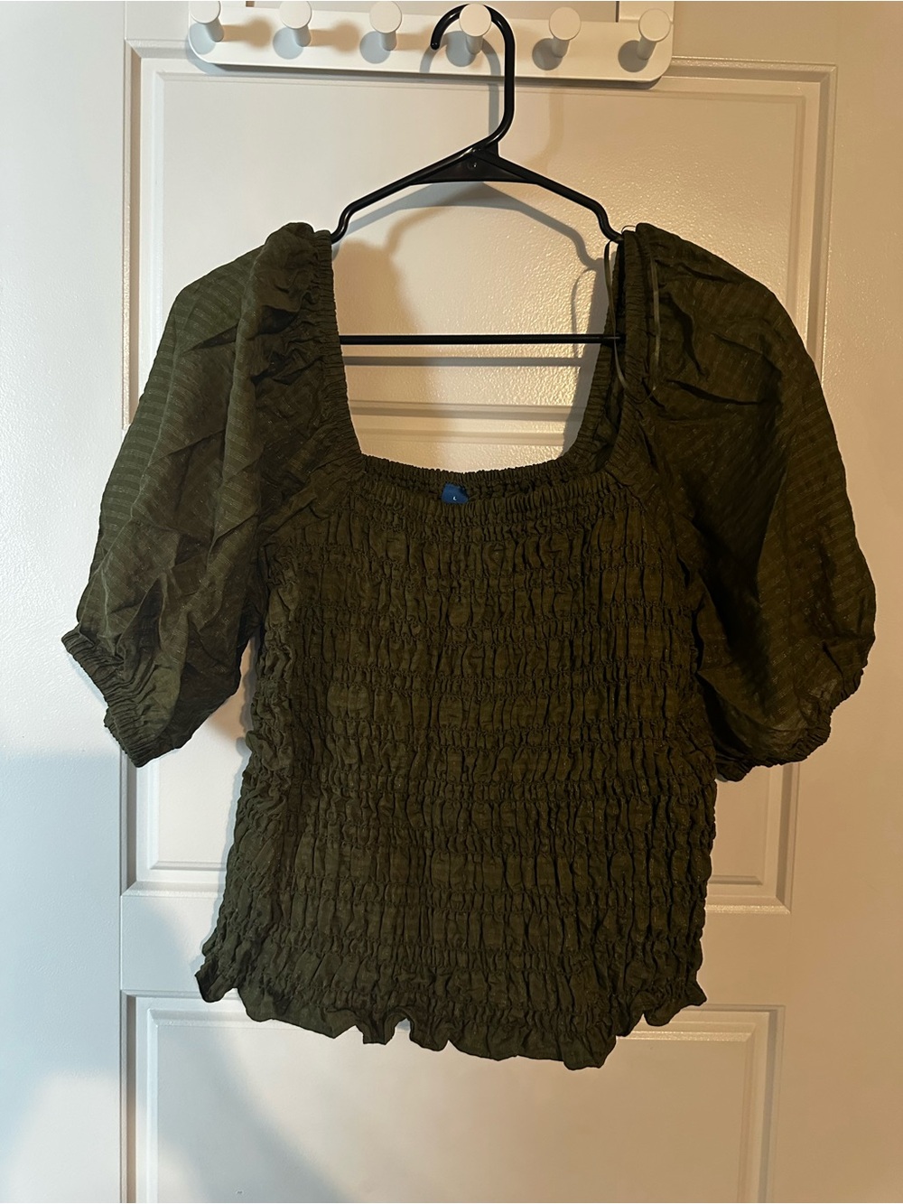 Old Navy Olive Green Smocked Puff-Sleeve Blouse